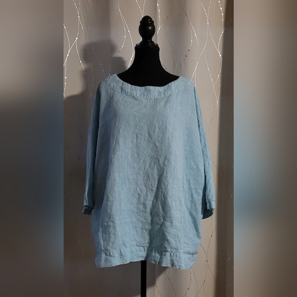 bryn Walker Light Blue 100% Linen Boxy Tunic Top Size XL Made in USA - Picture 2 of 10